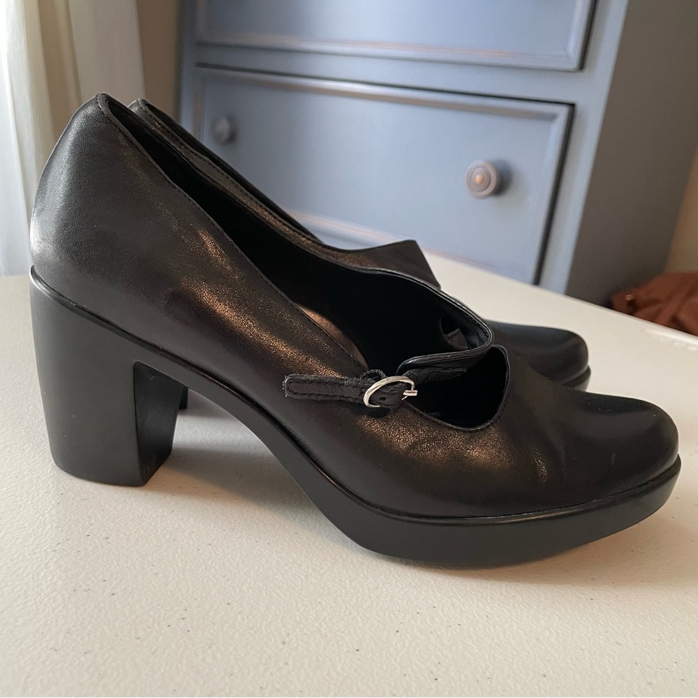 Dansko Black Leather Tara Mary Jane Clog Heels 36.5